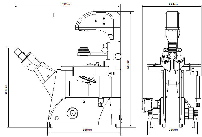 Dimensional drawing of XD-3 inverted biological microscope