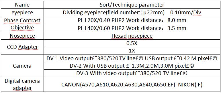 Optional Accessories of the XD-3 Inverted Biological Microscope